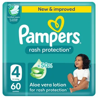 Pampers Mega Pack Size 4 Rash Protection Diapers (9-14 Kg) 60 Diapers