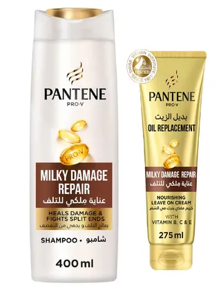Pantene Milky Damage Repair Shampoo 400ml + Oil Replacement 275ml