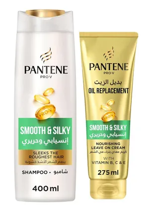 Pantene Pro-V Smooth & Silky Shampoo 400Ml + Smooth & Silky Oil Replacement 275Ml