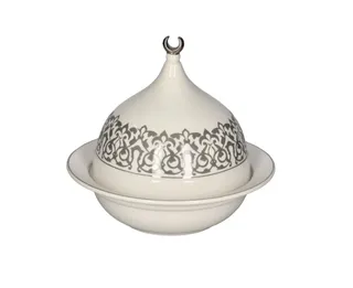 Into Home Arabesque Mosaic Silver Rim Date Bowl & Cover 8"