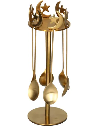 Into Home Arabesque Gold Stainless Steel Spoon & Stand Set 6Pcs