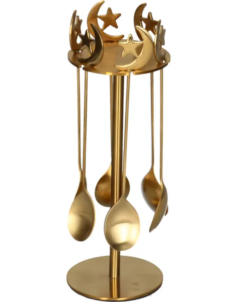 Into Home Arabesque Gold Stainless Steel Spoon & Stand Set 6Pcs