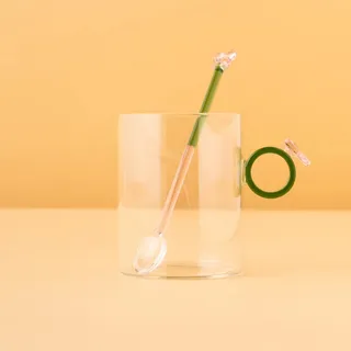 وابا كوب زجاجي مع ملعقة أخضر