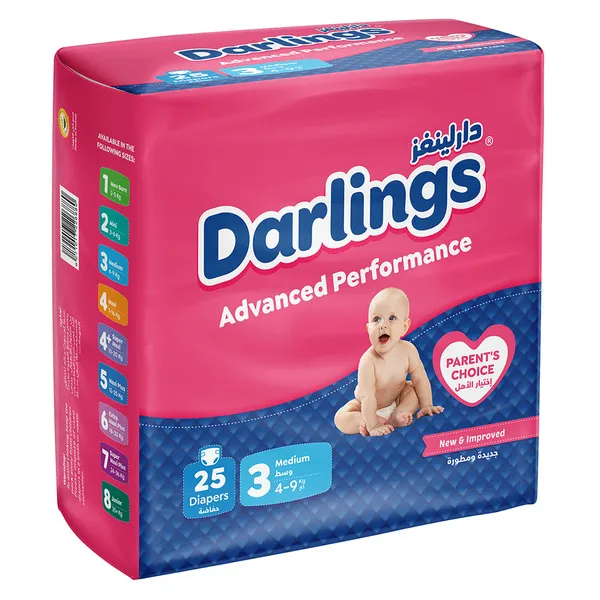 Darlings Advanced Performance Diapers Size 3 Medium 4 9kg 25 Pcs