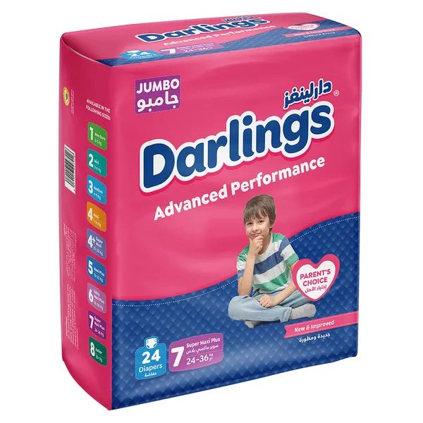 Darlings Jumbo Size 7 Super Maxi Plus Diapers (24-36kg), 24 Pieces