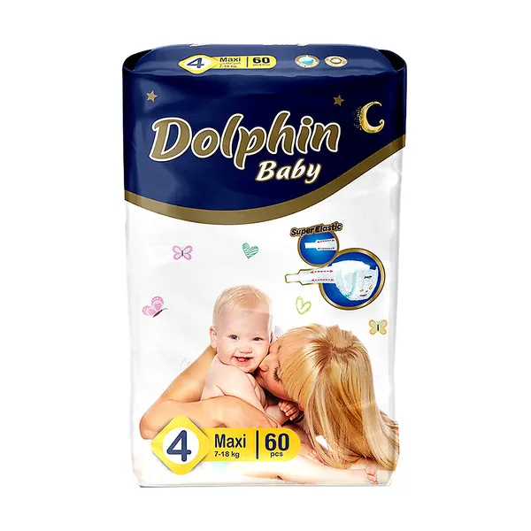 Dolphin Baby Size 4 Maxi Diapers (7-18Kg) 60Pcs