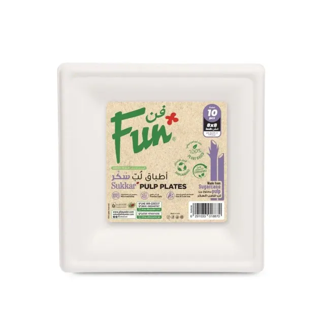 Fun Bio Fibre Square Plate 8x8 inch 10 Pcs