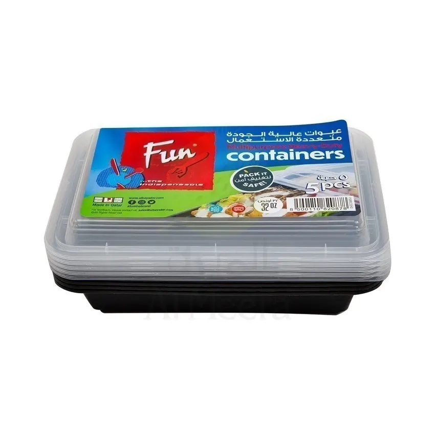 Fun Rectangular Multipurpose Containers with Lids 32oz x 5 Pcs