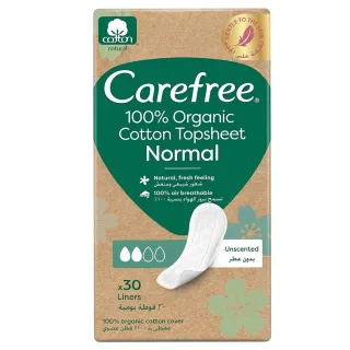 Carefree 100% Organic Normal Liners Cotton Topsheet 30 Pieces