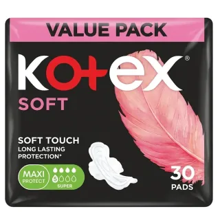 Kotex Soft Sanitary Pads Super Maxi Protect 30 Pieces
