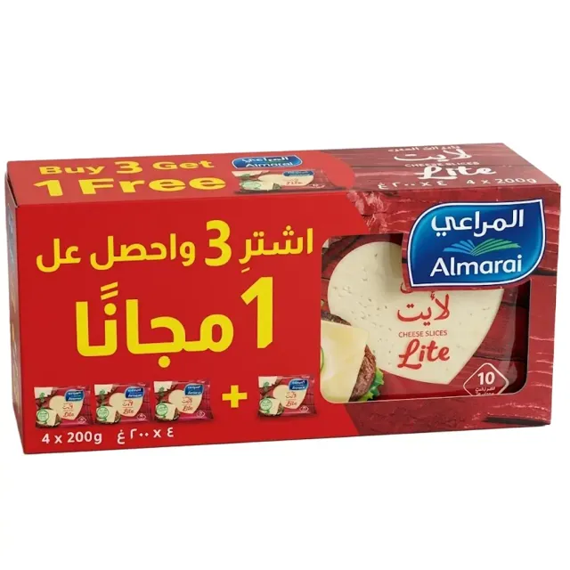 Al Marai Slices Cheddar Lite VP 200g x 3+1