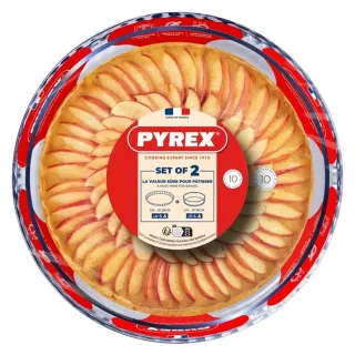 Pyrex Bake & Enjoy Round Pastry Dish Set 26cm Deep & 28cm Flat