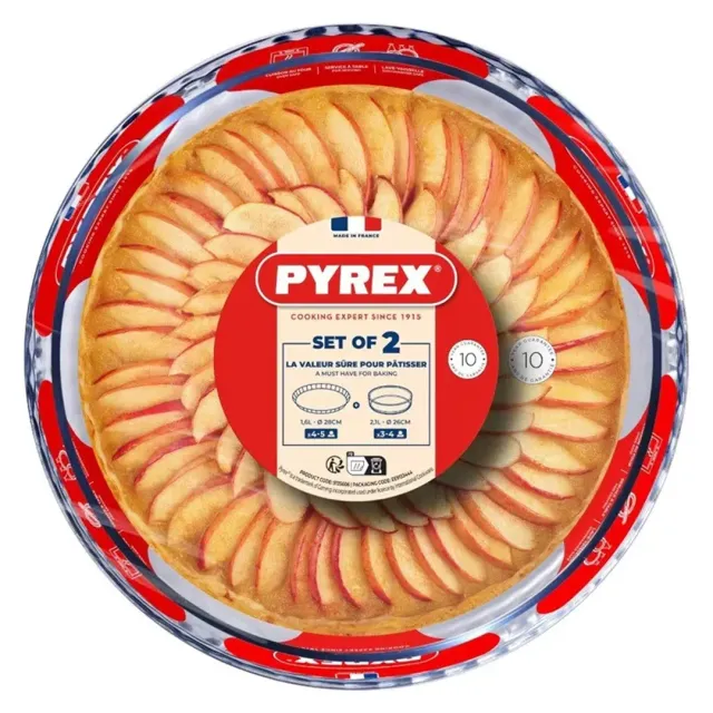 Pyrex Bake & Enjoy Round Pastry Dish Set 26cm Deep & 28cm Flat