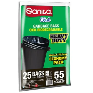 Sanita Club Garbage Black Bag Heavy Duty Bundle 55 Gallons X-Large 25 Bags