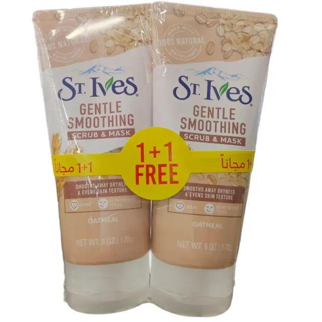 St Ives Face Scrub Gentle Smoothing Oatmeal Exfoliator Beige 170gx2 Pieces