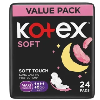 Kotex Soft Maxi Protect Sanitary Pads with Wings Night 24 Pieces