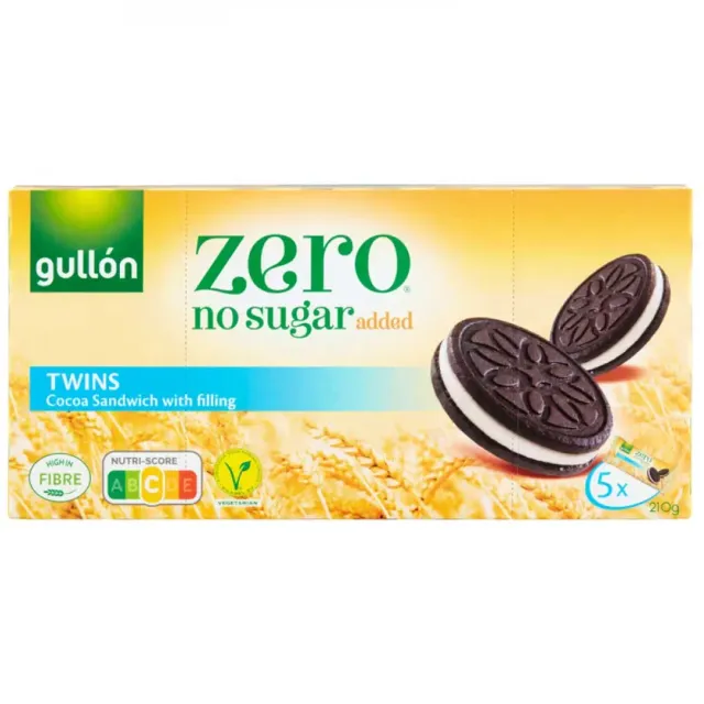 Gullon Zero Cookies Twins Cocoa Sandwich With Filling No Sugar 210g