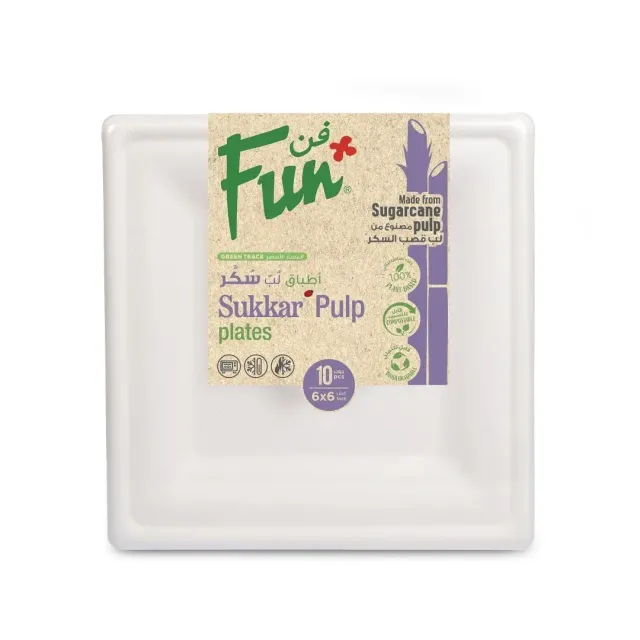 Fun Plate Square Biodegradable Moulded-Fibre 6" x 6" 10 pc
