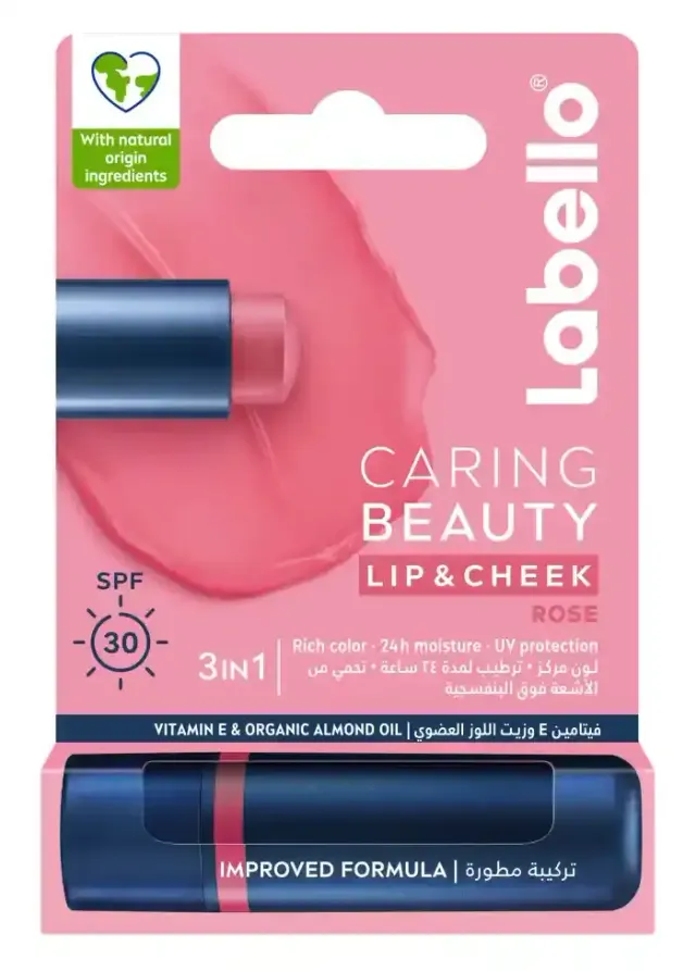 Labello Lip Caring Beauty Rose Color Lip and Cheek Balm SPF 30 Moisturising Tint with Sun Protection 4.8g