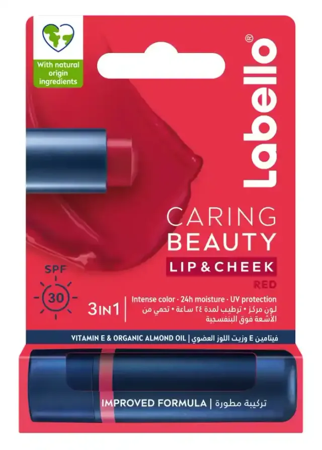 Labello Lip Care Beauty Red Color Lip and Cheek Balm SPF 30 Moisturising Tint مع حماية من الشمس 4.8 جرام