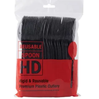Resuable Spoon HD Rigid & Reusable Premium Plastic Cutlery Black 50 Pieces