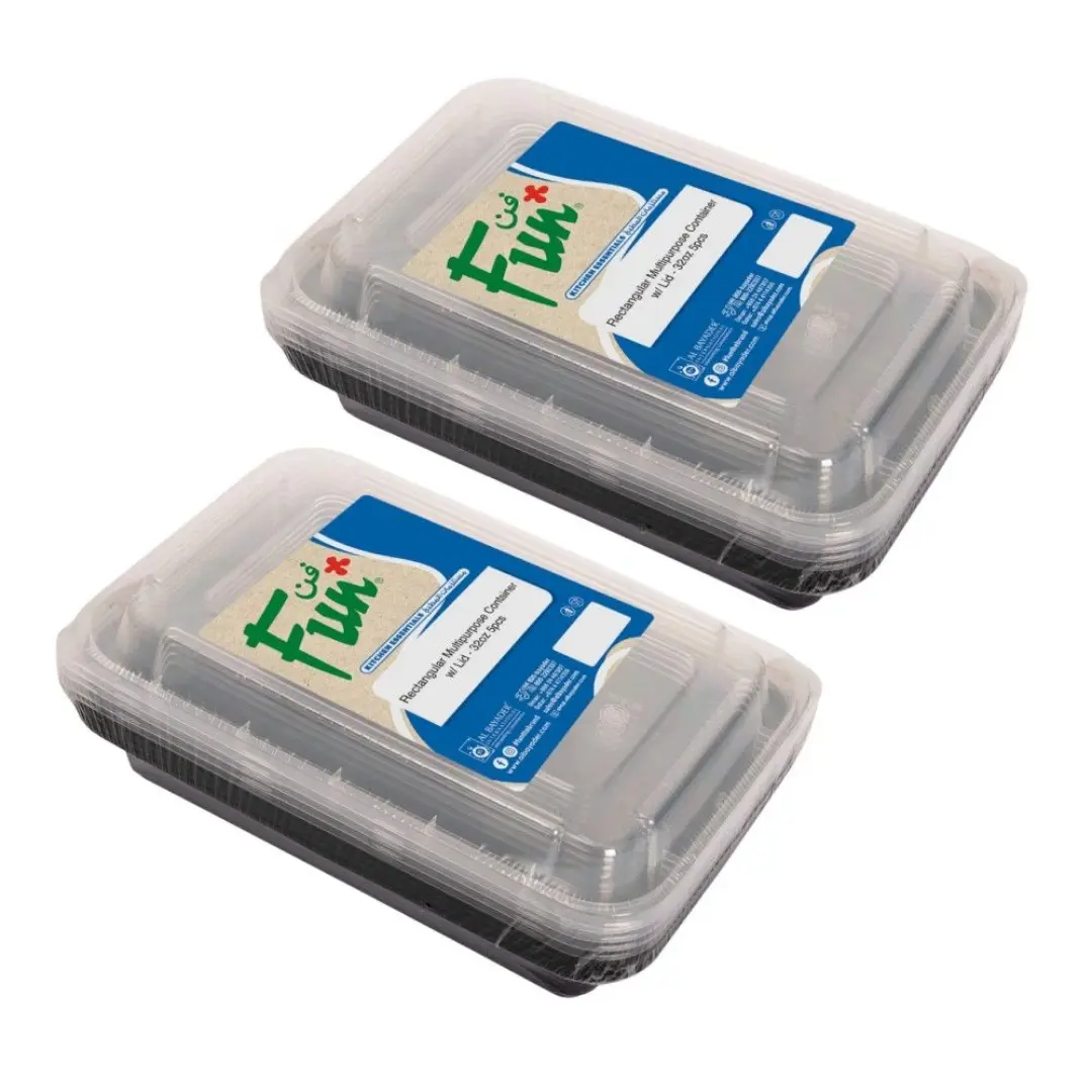 Fun Rectangular Plastic Container 32oz + 12oz 10 Pcs