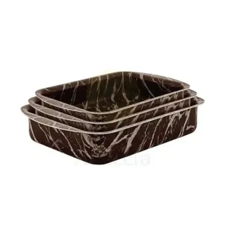 BONERA Rectangular Tray Set Brown Black 3pc