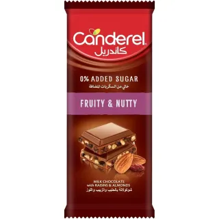 Canderel 0% Added Sugar Milk Chocolate With Raisins & Almonds Fruity & Nuty 100g
