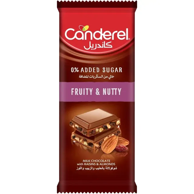 Canderel 0% Added Sugar Milk Chocolate With Raisins & Almonds Fruity & Nuty 100g