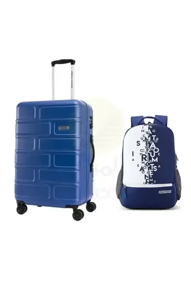 American Tourister Bricklane Hand Trolley Bag 69Cm Blue + Backpack