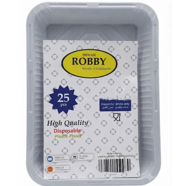Dewan Robby Disposable Plastic Plates White Assorted 25 Pieces