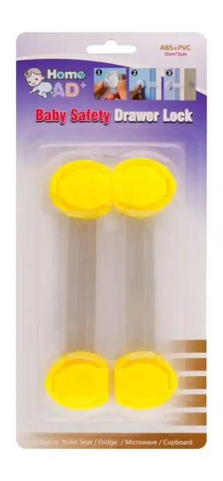 Home AD+ Yellow Baby Safety Drawer Lock (15x3cm), 2 Pieces