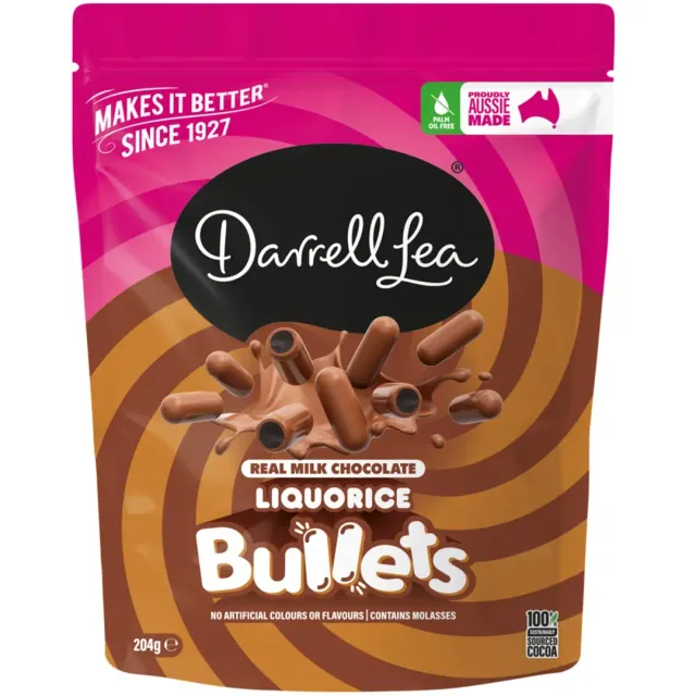 Darrell Lea Real Milk Chocolate Liquorice Bullets 204g