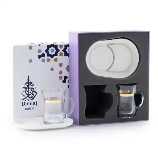 Dimlaj Crown Glass & Porcelain Mug + Saucer Set 4Pcs D-46959
