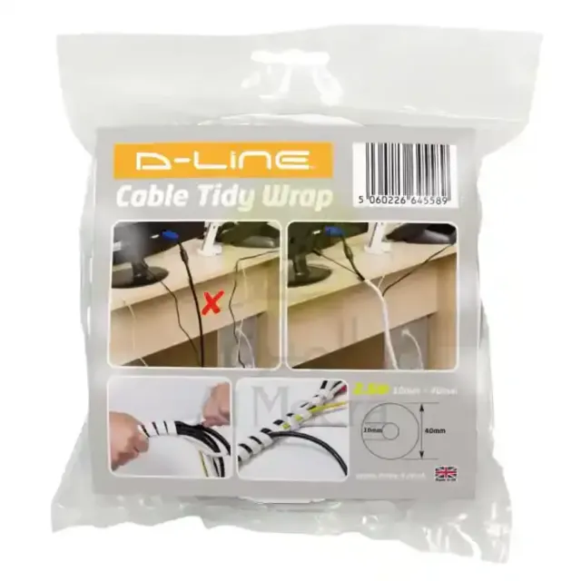 D-Line Cable Tidy Wrap White 2.5M Dl0014