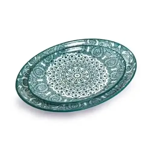 Che Brucia Oval Plate Green Arabics 8Inch D03-076