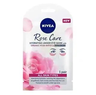 Nivea Rose Care Hydrating Under-Eye Mask with Organic Rose Water & Hyaluron Reduces Puffiness and Dark Circles 1 Pair