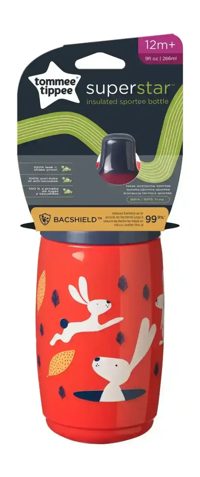 Tommee Tippee Superstar Bacshield Red 266ml Insulated Sportee Bottle (12+ Months) - BPA free, BPS free, 1 Piece