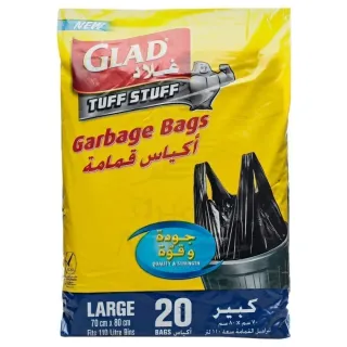 Glad Tuff Stuff Garbage Bag Large Black Handle Tie 70x80cm 110L 20 Bags