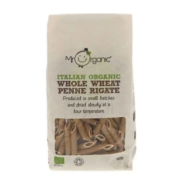 Mr. Organic Pasta Whole Wheat Penne Rigate Italian 500g