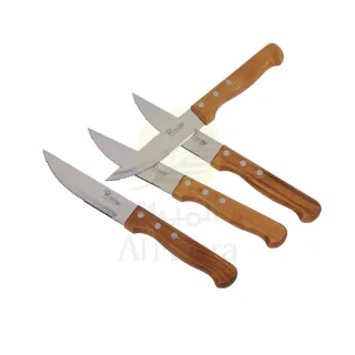 Home Pro Barbecue Stainless Steel Wooden Handle Steak Knife Set 4
