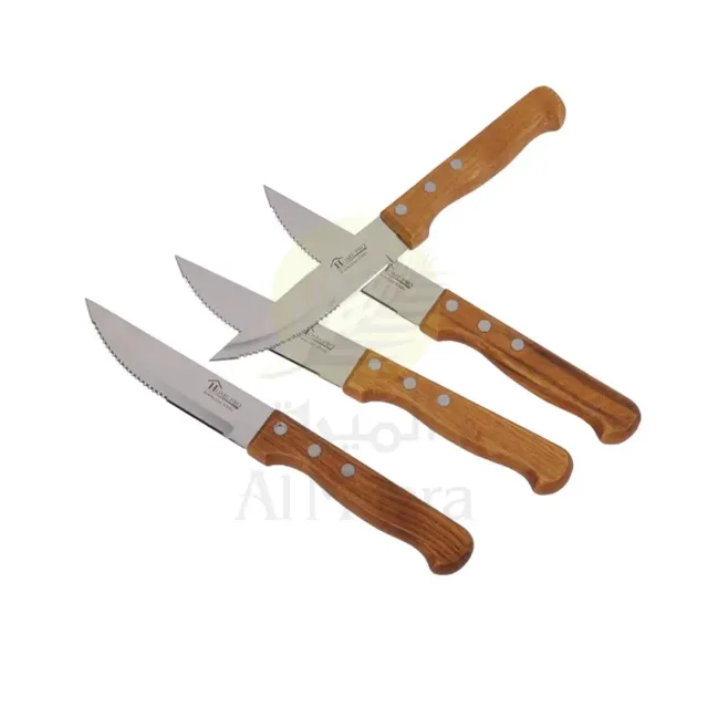 Home Pro Barbecue Stainless Steel Wooden Handle Steak Knife Set 4