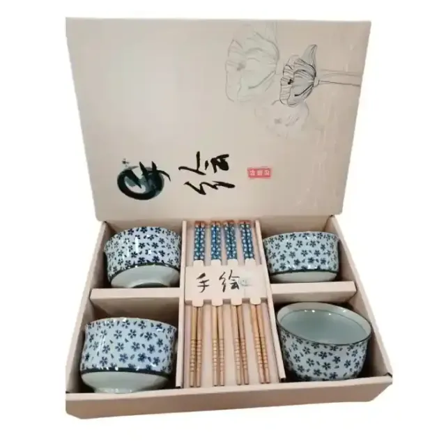 Ceramic Bowl With Chopstick 4Pcs 7*4