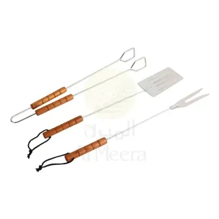 Desert Ranger Barbecue Accessories Stainless Steel with Wooden Handle Set of 3 Pcs