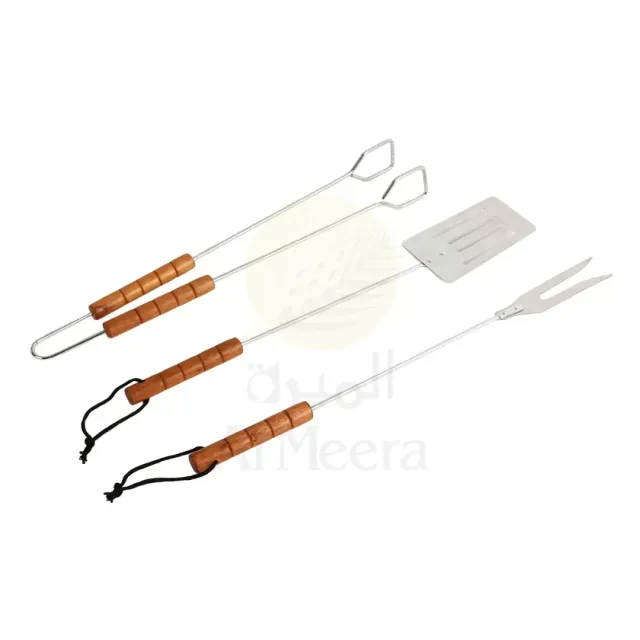 Desert Ranger Barbecue Accessories Stainless Steel with Wooden Handle Set of 3 Pcs