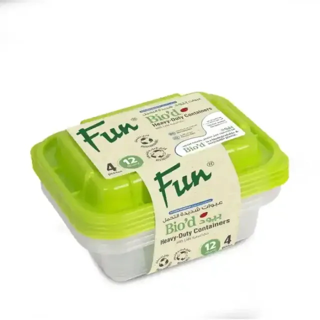 Fun Bio Container Green Lid 12Oz 4Pcs