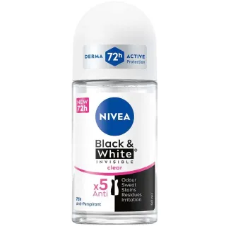 مزيل عرق Nivea الأسود والأبيض غير المرئي لزيت WoMen Clear 72H Active Protection 5IN1 مضاد للرائحة، بقع عرق وبقايا وتهيج 50 مل