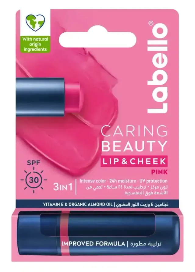 Labello Lip Caring Beauty Pink Color Lip and Cheek Balm SPF 30 Moisturising Tint with Sun Protection 4.8g