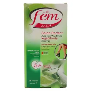 Fem Legs & Body Wax Strip Dry Skin Aloe Vera 20 Pieces