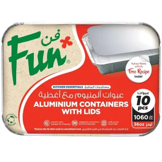 Fun Aluminum Containers With Lids Rectangular 1060cc 10 Pieces